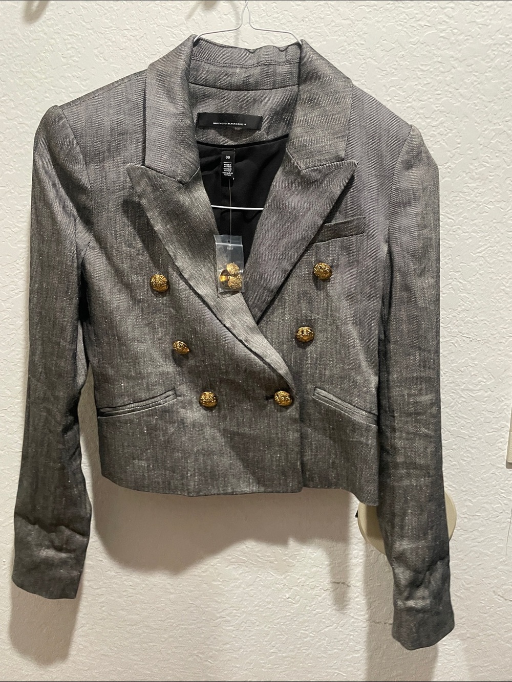 White House Black Market Metallic Gray Double-Breasted Cropped Blazer